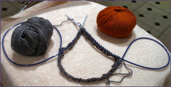 beginning of hat on magic loop