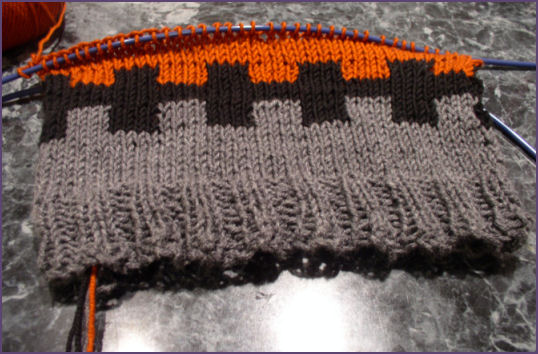 progress on hat showing color work