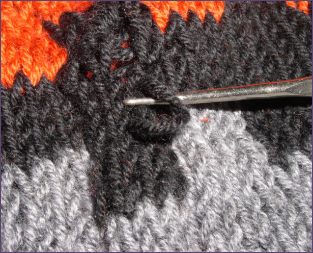 closeup view of dropped stitch