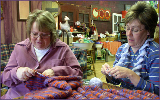 Trish and Shelley knit together