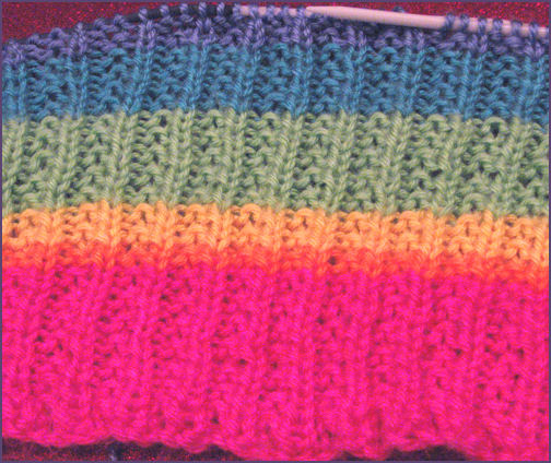 rainbow striped baby blanket in progress