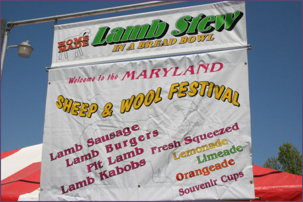 Welcome sign with ad for lamb related foods