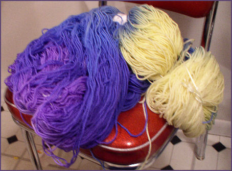 blue and yellow yarn hanks