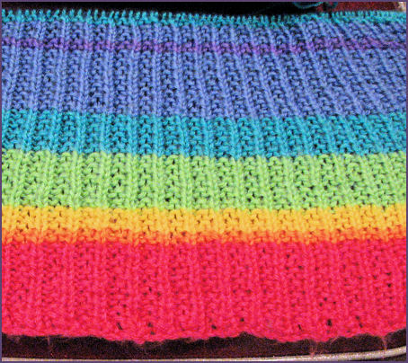 rainbow striped blanket in progress