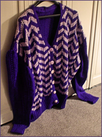 purple two tone cardigan with zigzag stripe pattern