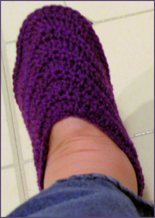 purple crocheted slipper