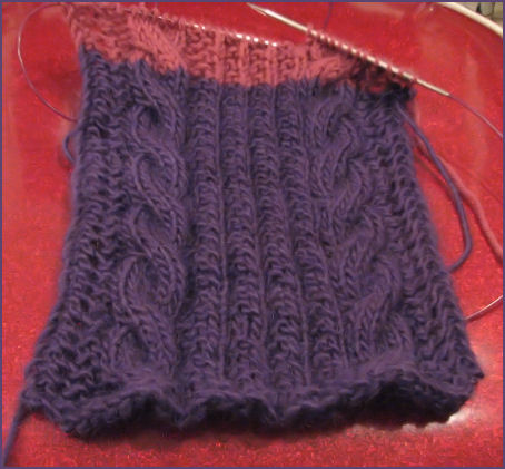 new striped scarf with cables in progress