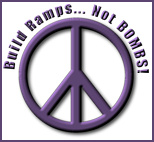 peace sign with words, build ramps not bombs