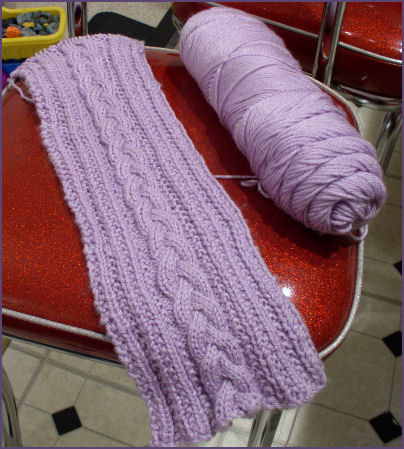 lavender scarf with braided cable