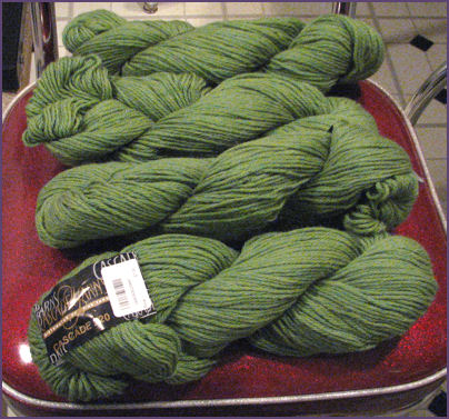 Green hanks of yarn
