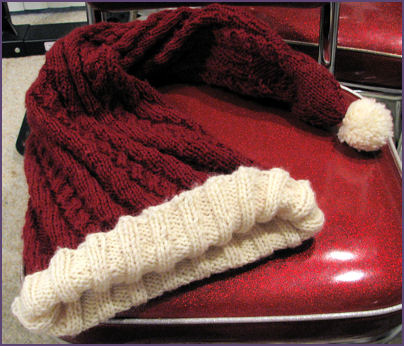 long stocking cap with cables and spirals