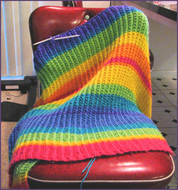 rainbow stripey blanket in progress again