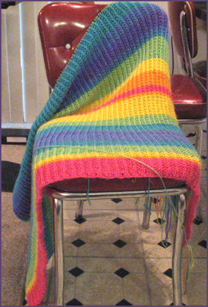 rainbow striped blankie in progress