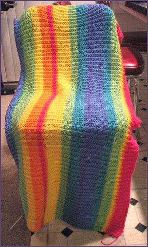 rainbow stripey blanket in progress again
