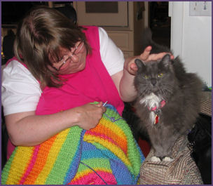 Zoe helps me knit