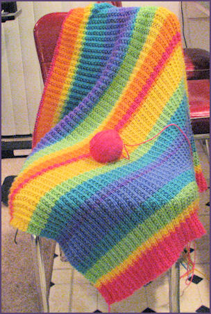 rainbow stripey blanket in progress