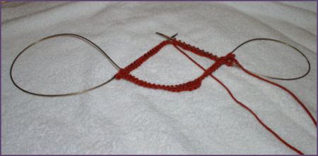 knit across the first half of the stitches
