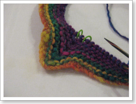 domino knitting, beginning of square corner being formed domino knitting, beginning of square corner being formed