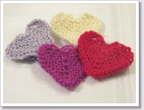 small knit hearts in various colors