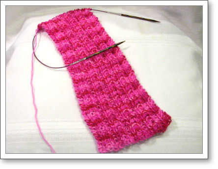 pink scarf in progress