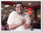 Sylvia shows off her big needle shawl Sylvia shows off her big needle shawl
