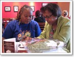 Yvonne helps Lorna with a crochet pattern Yvonne helps Lorna with a crochet pattern