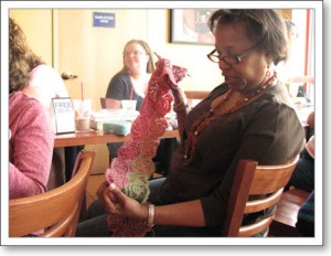 I love Yvonne's shawl composed of swirly circles knit together.