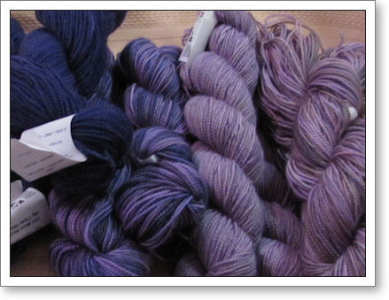 Koigu, in five shades of purple for a shawl Koigu, in five shades of purple for a shawl