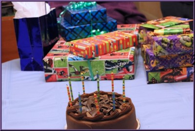 Chocolate cake and gifts