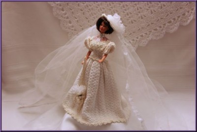 Barbie doll in 19th century style crocheted wedding gown