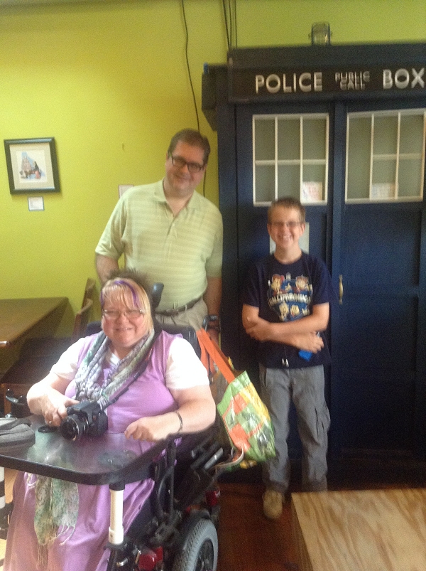 Trish, John, and Steven with the TARDIS